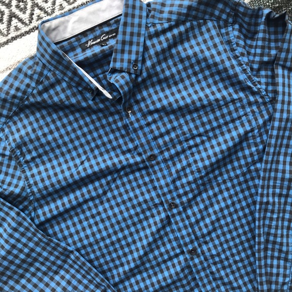 Kenneth Cole Blue Checker Button Down - Picture 3 of 7